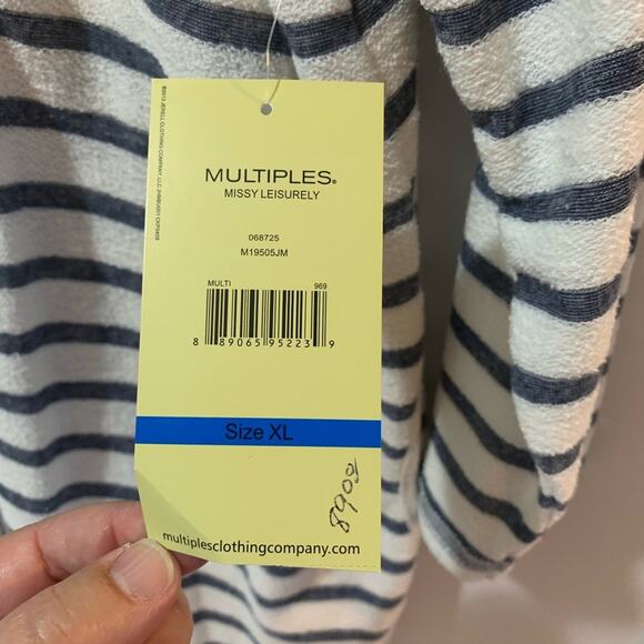 NWT Multiples LS Striped Cardigan Blue White Nautical Knit TerryCloth XL - Picture 8 of 10